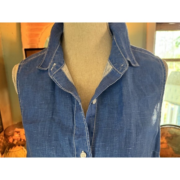 Tommy Bahama Women's Denim Blue Washed Linen Sleeveless Button Up  Blouse Medium - Picture 2 of 11